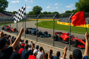 Formula 1 fans cheering trackside as race cars speed past, capturing the thrill and energy of F1 hospitality experiences.